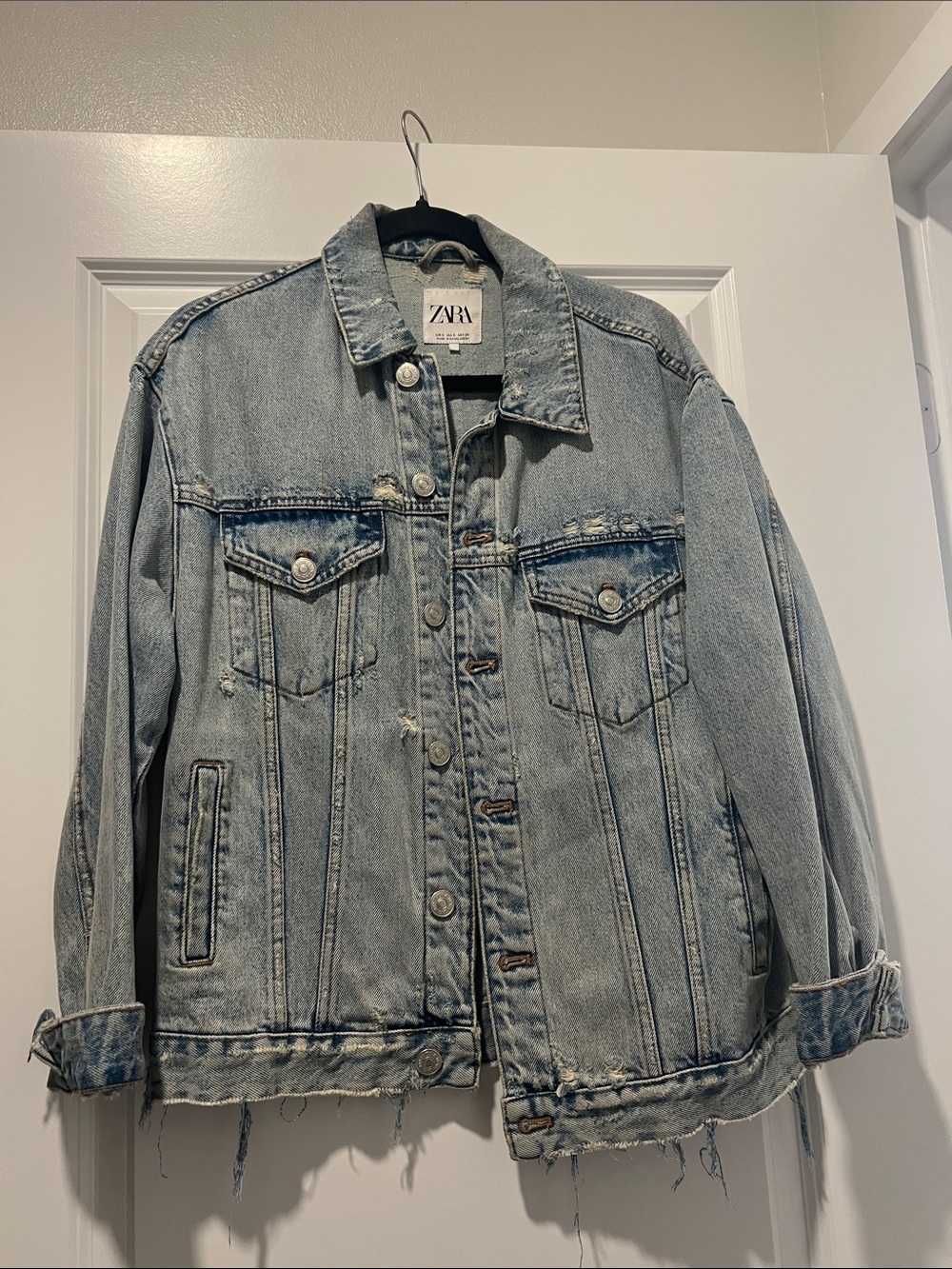 Zara Light Blue Distressed Denim Jacket